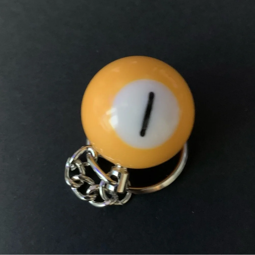 Yellow Novelty Billiard Ball Keychain - Pool Ball Key & Card Holder